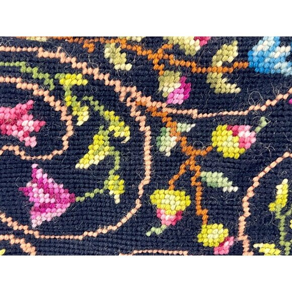 VTG 1960s Crewel Handbag/Purse/Needlepoint/X-Stitch/Embroidered Black w-Flowers - Picture 4 of 9